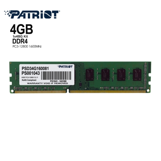სურათი ოპერატიული მეხსიერება Patriot PSD34G160081 4GB DDR3 1600MHz CL11