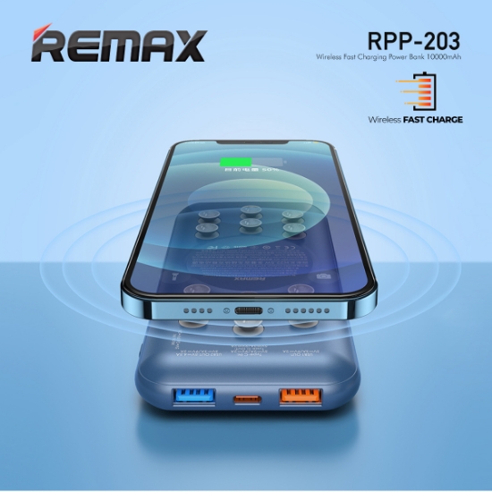 სურათი Fast Wireless პორტატული დამტენი REMAX RPP-203 10000mAh Tanyl Series 22.5W PD+QC Blue