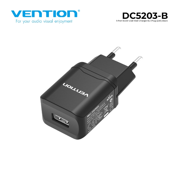 Picture of USB დამტენი VENTION DC5203-B 10.5W 2.1A Black