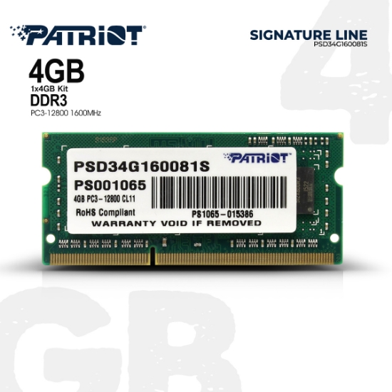 Picture of Memory PATRIOT SIGNATURE LINE PSD34G160081S 4GB DDR3 1600MHZ SODIMM