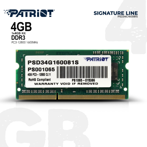 Picture of ოპერატიული მეხსიერება PATRIOT SIGNATURE LINE PSD34G160081S 4GB DDR3 1600MHZ SODIMM