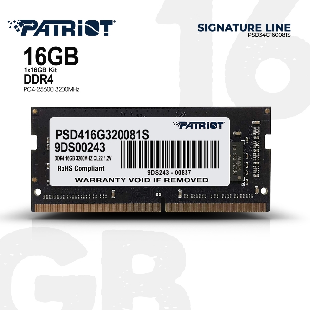 Picture of ოპერატიული მეხსიერება PATRIOT SIGNATURE LINE PSD416G320081S 16GB DDR4 3200MHZ SODIMM