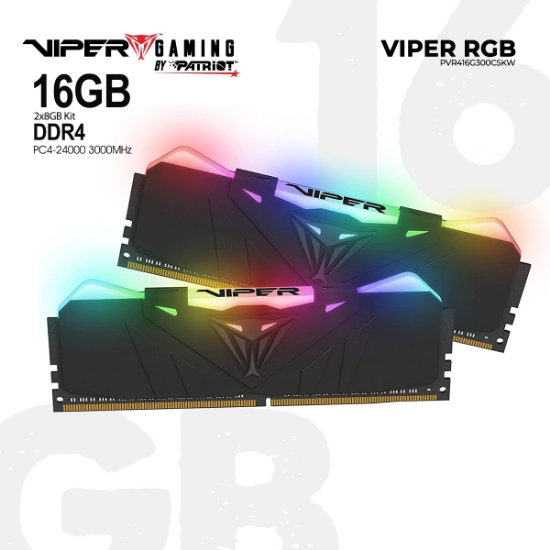 სურათი მეხსიერება Patriot Viper RGB 16GB DDR4 3000MHz (PVR416G300C5KW)