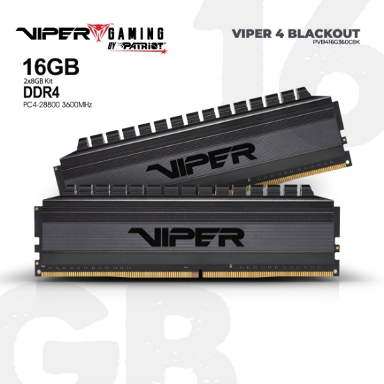 Picture of MEMORY PATRIOT VIPER 4 BLACKOUT 16GB (2X8GB) DDR4 3600MHz PVB416G360C8K