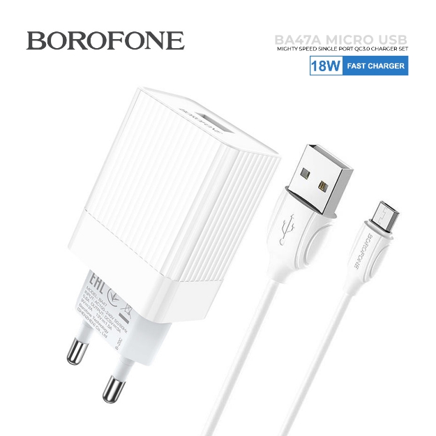 Picture of USB Charger + Cable BOROFONE BA47A Micro USB 18W WHITE