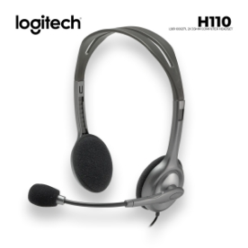 Picture of HEADSET LOGITECH H110 L981-000271 2X 3.5MM 3POLE WITH MIC GRAY/SILVER