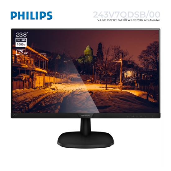 Picture of MONITOR  PHILIPS 243V7QDSB/00 23.8" IPS FHD 75HZ 4MS BLACK