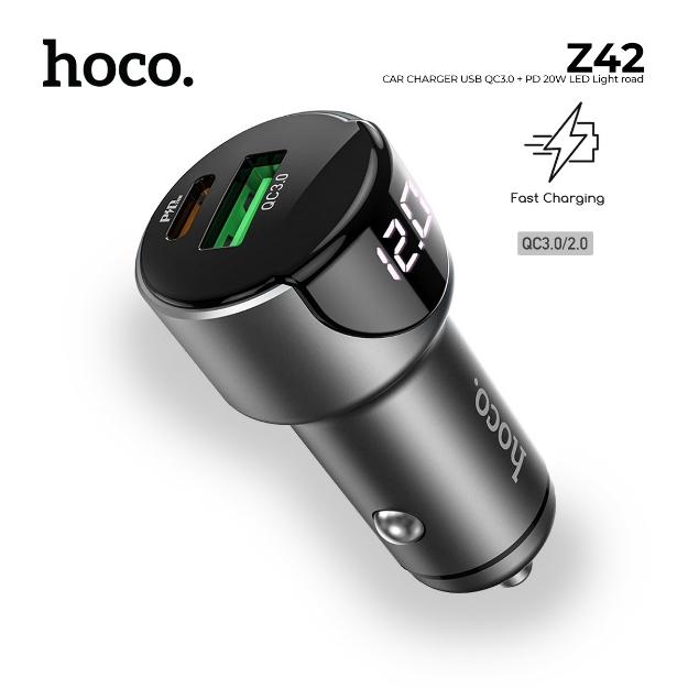 Picture of FAST Car Charger USB / Type-C HOCO Z42 QC3.0 BLACK