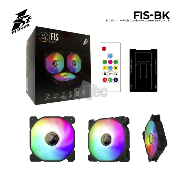 Picture of CASE FAN 1STPLAYER FIS-BK A-RGB WITH CONTROLLER & REMOTE CONTROL BLACK
