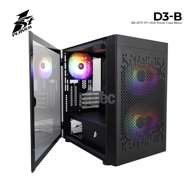 Picture of ქეისი 1STPLAYER D3-B D3-B-BK-2F1P-1F1 Midi Tower Black