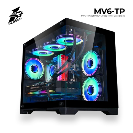 სურათი ქეისი 1STPLAYER MV6 MV6-TP MV6-TRANSPARENT MIDI-TOWER GAMING CASE