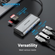 Picture of USB TYPE-C 3.0  HUB VENTION TGRHB SB3.0*3/TF/SD/PD 0.15M BLACK