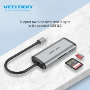 Picture of USB TYPE-C 3.0  HUB VENTION TGRHB SB3.0*3/TF/SD/PD 0.15M BLACK
