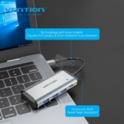Picture of USB TYPE-C 3.0  HUB VENTION TGRHB SB3.0*3/TF/SD/PD 0.15M BLACK