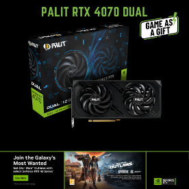 Picture of ვიდეო დაფა PALIT RTX 4070 DUAL NED4070019K9-1047D 12GB GDDR6X 192BIT და Star Wars™ Outlaws და Forest Commando Character Bundle საჩუქარი NVIDIA-სგან