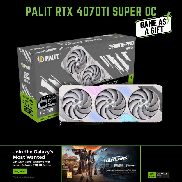 Picture of VIDEO CARD PALIT RTX4070 Ti SUPER GAMINGPRO WHITE OC NED47TST19T2-1043W 16GB GDDR6X 256bit