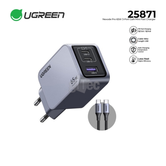 სურათი დამტენი UGREEN Nexode Pro 25871 65W 3-Port