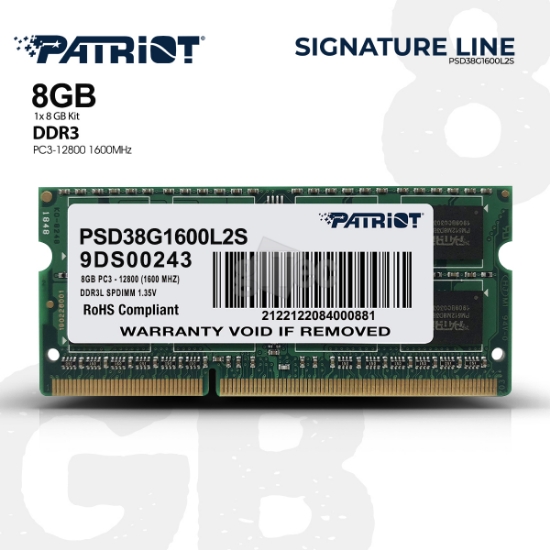 Picture of MEMORY Patriot Signature Line PSD38G1600L2S DDR3 8GB 1600MHz SODIMM