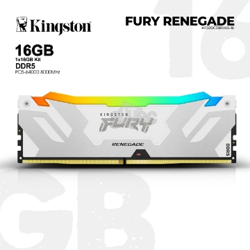 დეტალურის ჩვენება მეხსიერება Kingston Fury Renegade RGB KF580C38RWA-16 16GB 8000MHz DDR5 WHITE სურათი მეხსიერება Kingston Fury Renegade RGB KF580C38RWA-16 16GB 8000MHz DDR5 WHITE