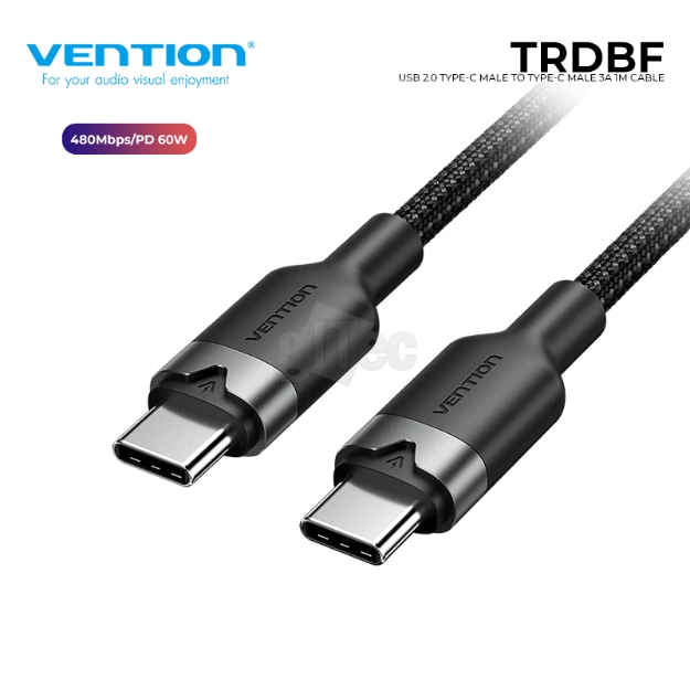 Picture of USB2.0 Type-C კაბელი VENTION TRDBF 3A 1M Black