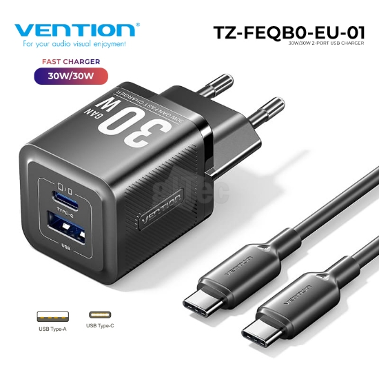 სურათი VENTION TZ-FEQB0-EU-01 2 Port USB-A / USB Type-C 30W/30W Black