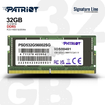 Show details for MEMORY PATRIOT SIGNATURE LINE PSD532G56002SG 32GB DDR5 5600MHZ SODIMM Picture of MEMORY PATRIOT SIGNATURE LINE PSD532G56002SG 32GB DDR5 5600MHZ SODIMM
