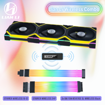 Show details for Lian Li Wireless Combo 3xUni Fan SL Wireless Black & STRIMER WIRELESS 16-12 & STRIMER WIRELESS 24P Picture of Lian Li Wireless Combo 3xUni Fan SL Wireless Black & STRIMER WIRELESS 16-12 & STRIMER WIRELESS 24P