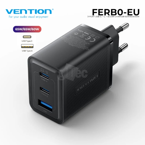 სურათი VENTION  FERB0-EU 3-Port USB (C + C + A) GaN Charger