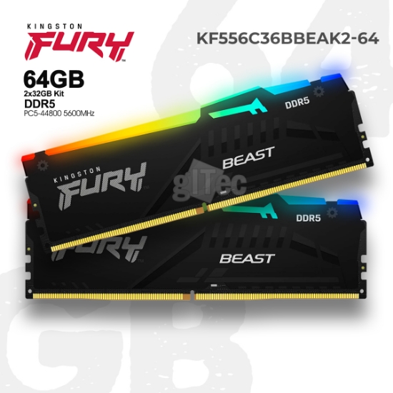 Picture of MEMORY KINGSTON FURY BEAST RGB KF556C36BBEAK2-64 DDR5 64GB 5600MHZ BLACK