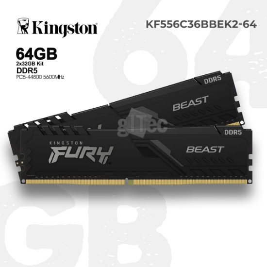 სურათი მეხსიერება KINGSTON FURY BEAST BLACK 64GB 2x32GB 5600MHz CL36