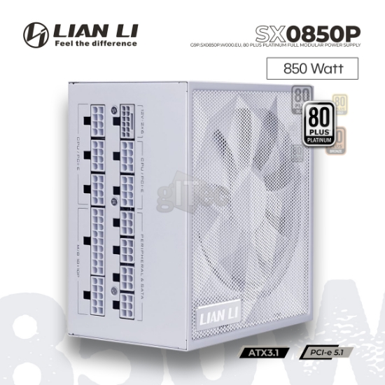 სურათი კვების ბლოკი LIAN LI SX G9P.SX0850P.W000.EU 850W 80+ Platinum FULL MODULAR WHITE