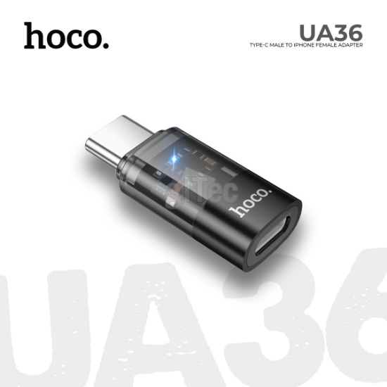 სურათი HOCO UA36D TYPE-C MALE TO IPHONE FEMALE TRANSPARENT ADAPTER BLACK