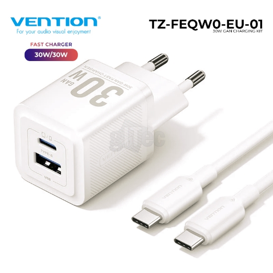 სურათი VENTION TZ-FEQW0-EU-01 2 Port USB-A / USB Type-C 30W/30W White