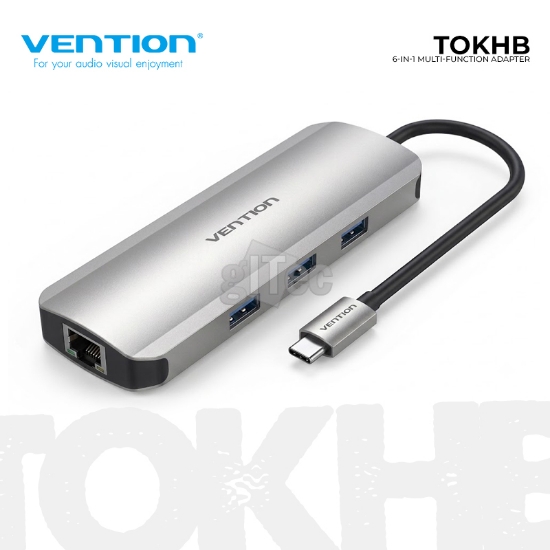 სურათი VENTION TOKHB 6-in-1 Multi-function USB-C to HDMI/USB3.0x3/RJ45/SD/TF/PD Docking Station