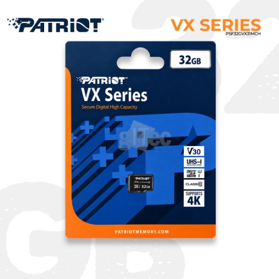 სურათი მეხსიერების ბარათი PATRIOT PSF32GVX31MCH 32GB VX SERIES MICRO microSDHC V30 U1 UHS-I