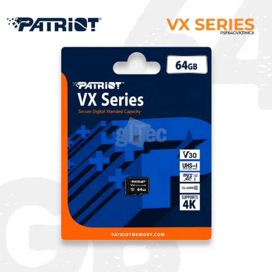 სურათი მეხსიერების ბარათი PATRIOT PSF64GVX31MCX 64GB VX SERIES MICRO microSDHC V30 U1 UHS-I